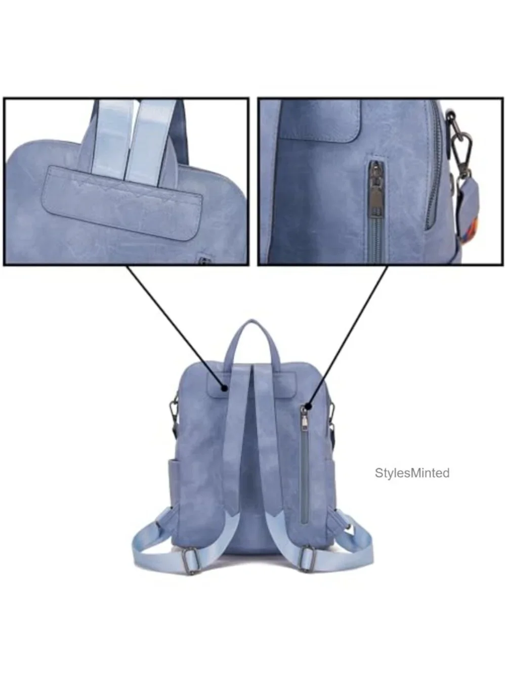Women's PU Leather Convertible Backpack Purse with Detachable Strap for Travel